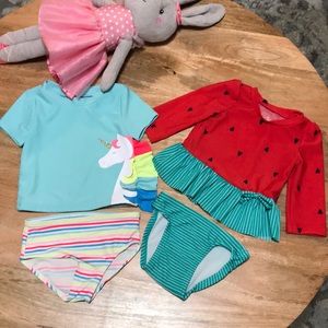 Bundle 6 months 2 piece watermelon and unicorn swimsuit